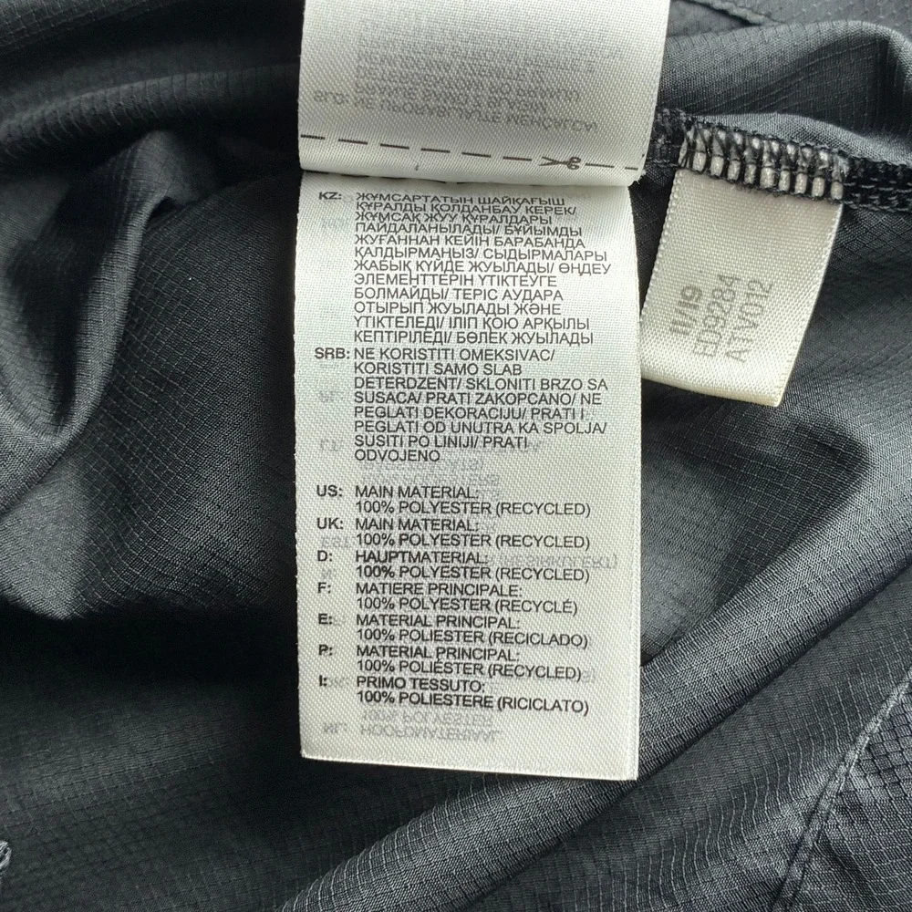 Adidas Mens Running Windbreaker Jacket Black Grey Graphic Hooded Full Zip L